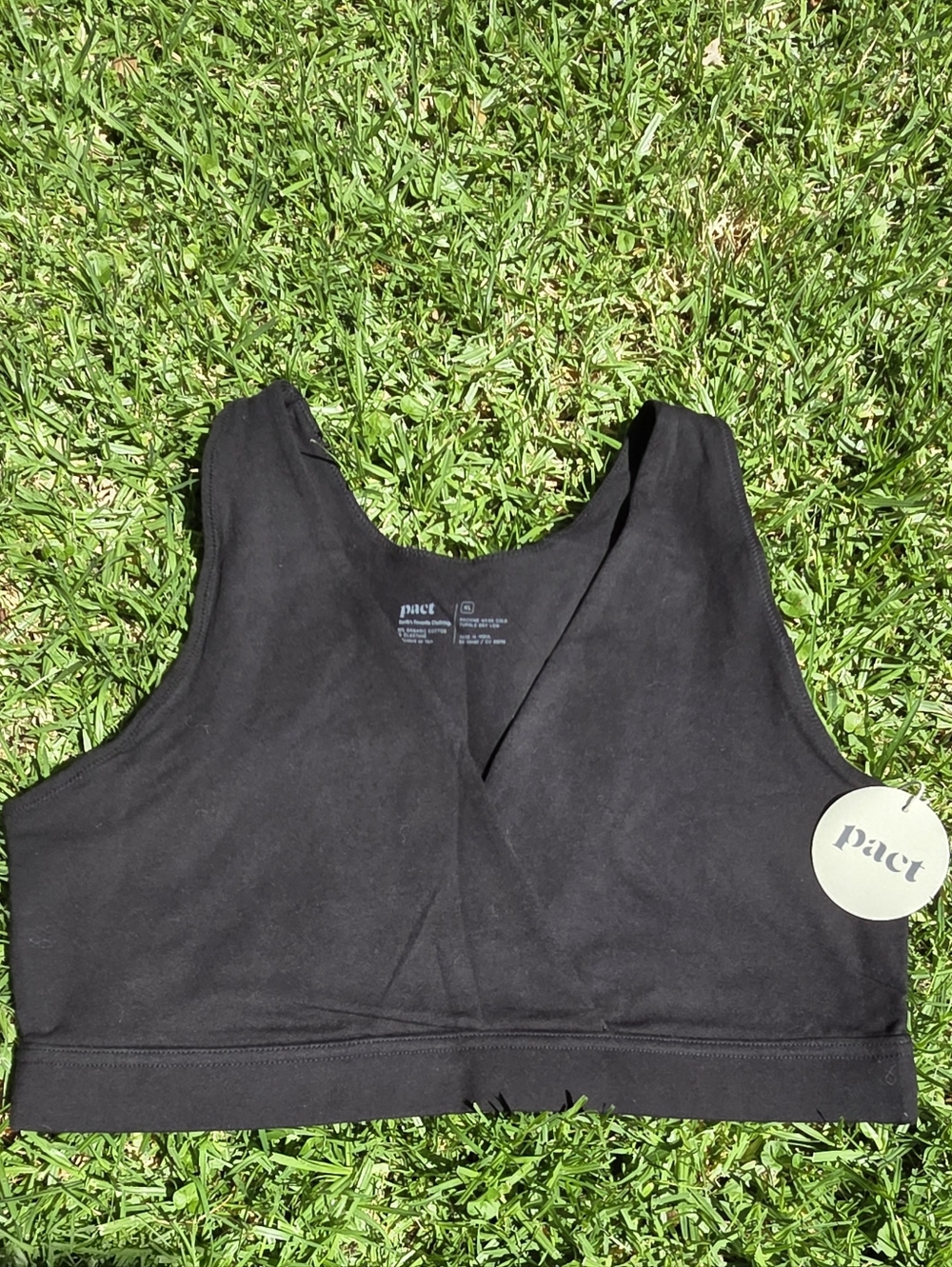 NWT- Pact Organic- Black Crossover V-Neck Bralette